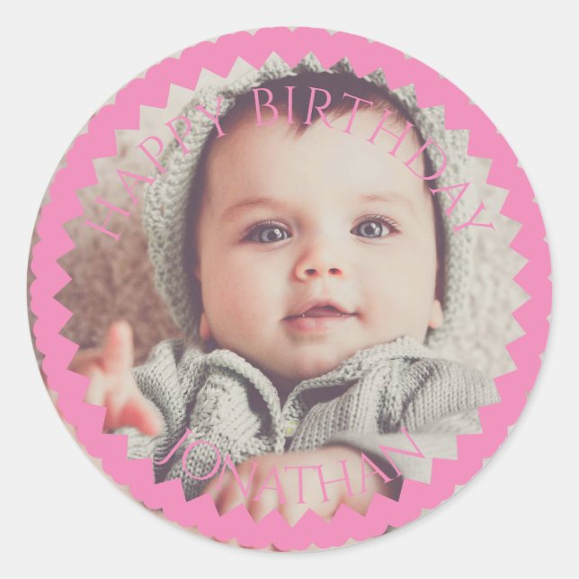 Personalised Happy Birthday add your photo name Classic Round Sticker (Front)
