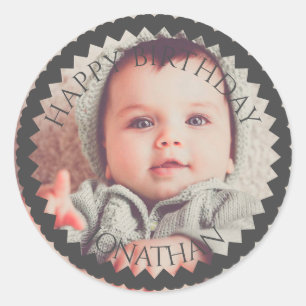 Personalised Happy Birthday add your photo name Classic Round Sticker