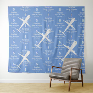 Personalised Happy Birthday Aeroplane Name Blue Tapestry