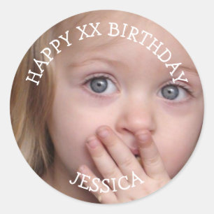 Personalised Happy Birthday Age and Photo Classic Round Sticker