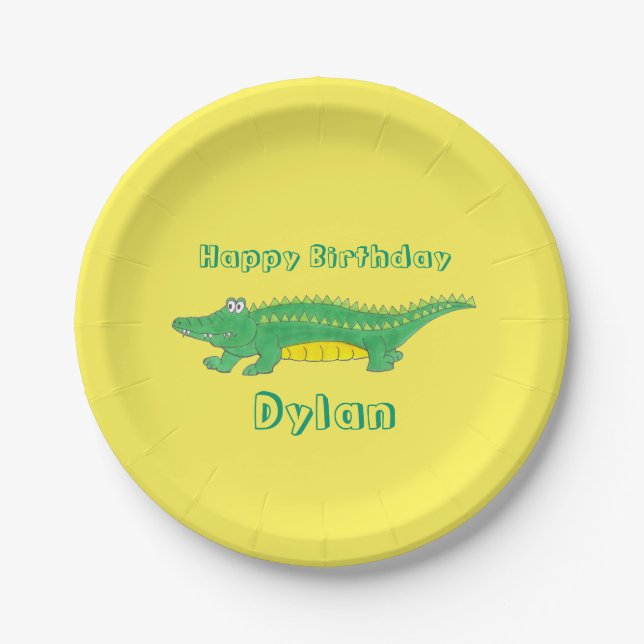 Personalised Happy Birthday Alligator Crocodile Paper Plate (Front)