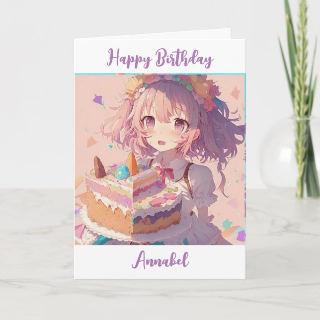 Personalised Happy Birthday Anime Girl Card (Front)