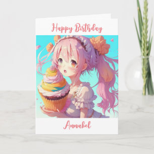 Personalised Happy Birthday Anime Girl Cupcake Card