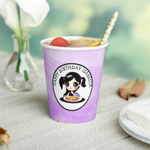 Personalised Happy Birthday Anime Girl Pizza Party Paper Cups