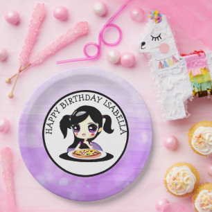 Personalised Happy Birthday Anime Girl Pizza Party Paper Plate