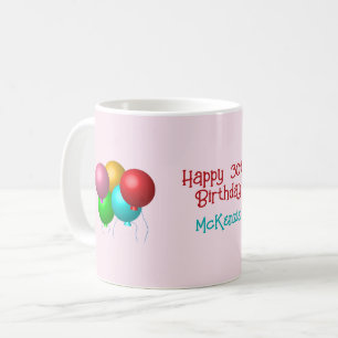 Personalised Happy Birthday Balloons 30th Birthday Coffee Mug