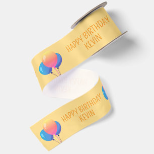 Personalised Happy Birthday Balloons Satin Ribbon