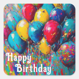 Personalised Happy Birthday Balloons Square Sticker