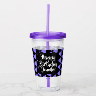 Personalised Happy Birthday Black Purple Acrylic Tumbler