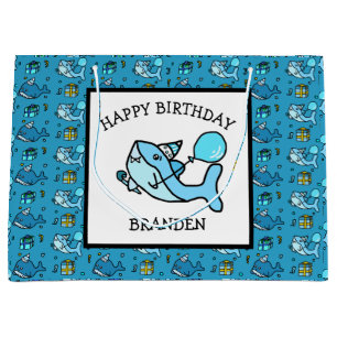 Personalised Happy Birthday Blue Baby Shark Large Gift Bag
