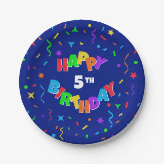Personalised Happy Birthday - Blue Confetti Paper Plate