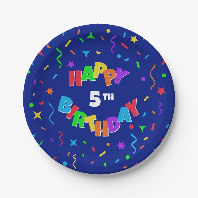 Personalised Happy Birthday - Blue Confetti Paper Plate (Front)