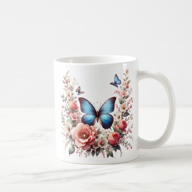 Personalised Happy Birthday Butterfly Floral-96280 Coffee Mug (Right)