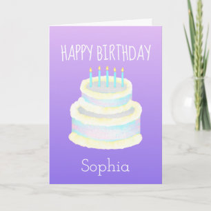 Personalised Happy Birthday Cake Purple Card