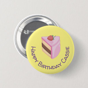 Personalised Happy Birthday Cake Slice Round 6 Cm Round Badge