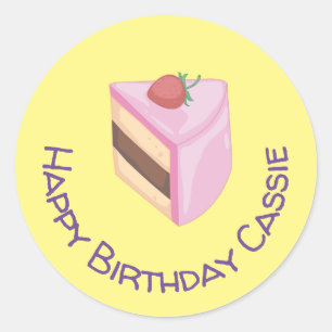 Personalised Happy Birthday Cake Slice Round  Classic Round Sticker