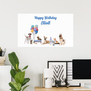 Personalised Happy Birthday Canine Dog Breeds  Poster