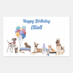 Personalised Happy Birthday Canine Dog Breeds Rectangular Sticker