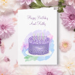 Personalised Happy Birthday Card for Aunt<br><div class="desc">This card says Happy Birthday Aunti,  but you can change the text to say whoever you want. Pretty purple and pink watercolor cake birthday card.</div>