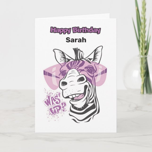 Personalised Happy Birthday Card - Glamourous Zebr (Front)
