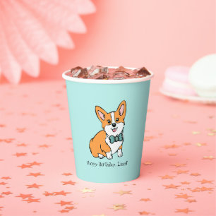 Personalised Happy Birthday Corgi Paper Cups