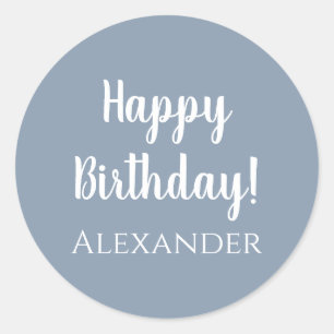 Personalised Happy Birthday Dusty Blue Classic Round Sticker