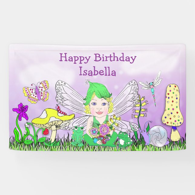 Personalised Happy Birthday Fairy Tale Themed Banner (Horizontal)