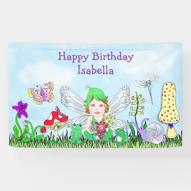 Personalised Happy Birthday Fairy Tale Themed Banner (Horizontal)