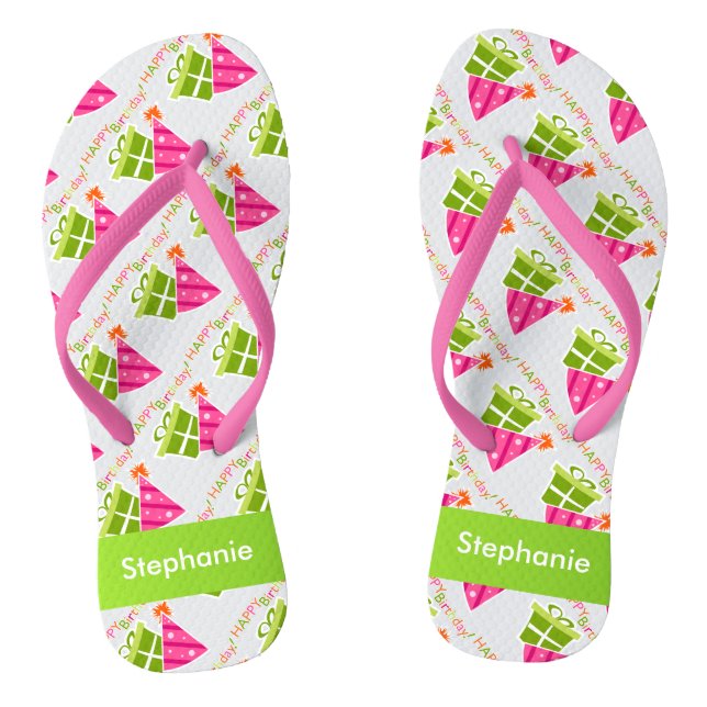 Personalised Happy Birthday Flip Flops (Footbed)