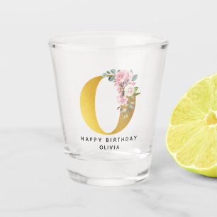 Personalised Happy Birthday Floral Name Monogram Shot Glass