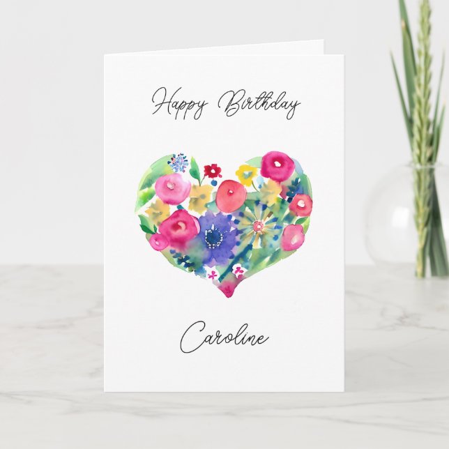 Personalised Happy Birthday Floral Wreath  Card (Front)