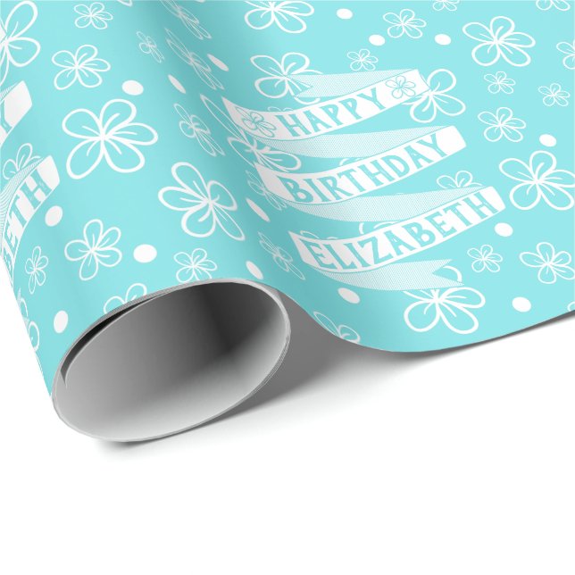 Personalised Happy Birthday Flower Doodle Wrapping Paper (Roll Corner)
