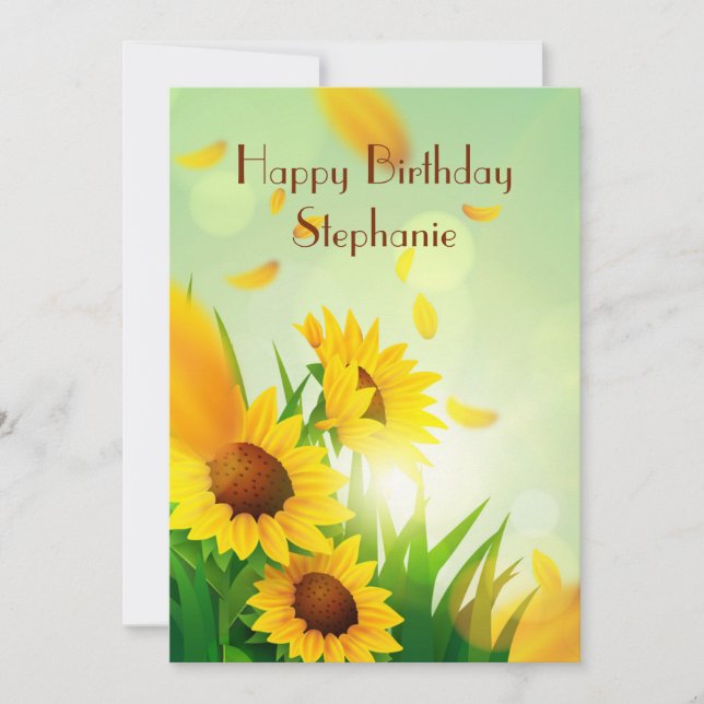 Personalised Happy Birthday for her Sunflowers Car Card (Front)