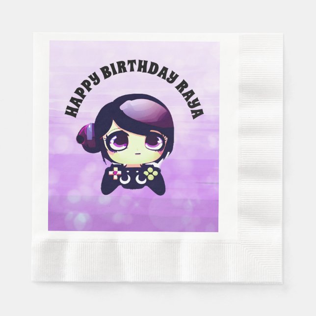Personalised Happy Birthday Gaming Themed Purple Napkin (Front)