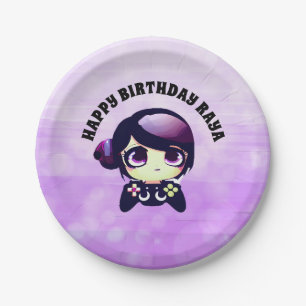 Personalised Happy Birthday Gaming Themed Purple Paper Plate