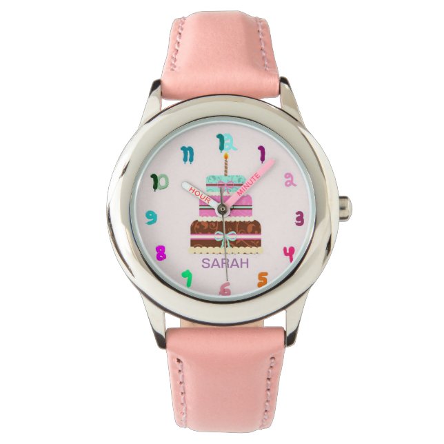 Personalised HAPPY BIRTHDAY girly pink watch (Front)