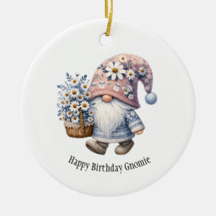 Personalised Happy Birthday Gnome Gift Her Ceramic Tree Decoration