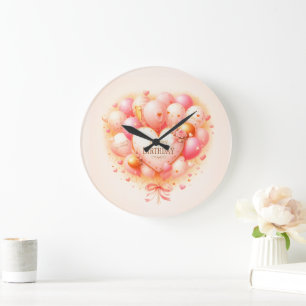 Personalised Happy Birthday Heart Balloon Wall Clo Large Clock