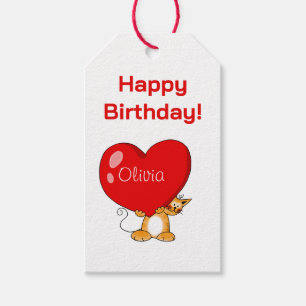 Personalised Happy Birthday Heart Cat Gift Tags
