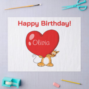 Personalised Happy Birthday Heart Cat Tissue Paper