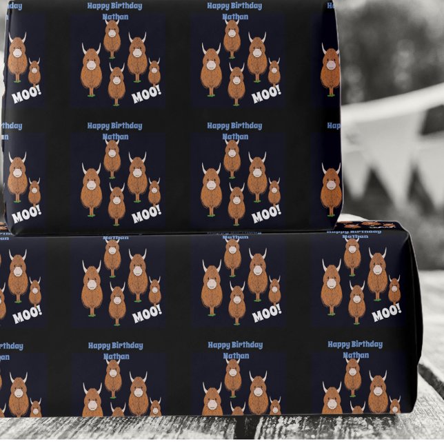 Personalised Happy Birthday Highland Cow Wrapping Paper (Creator Uploaded)