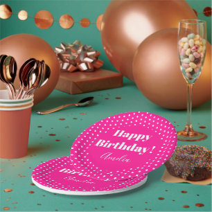 Personalised Happy Birthday Hot Pink Polka Dot Paper Plate