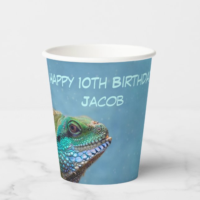 Personalised Happy Birthday Iguana Template Paper Cups (Front)