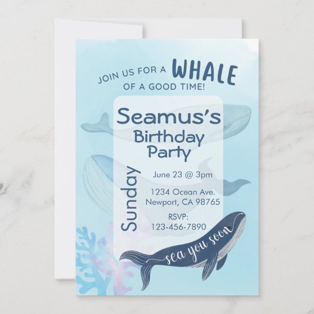 Personalised Happy Birthday Invitation Blue Whale (Front)