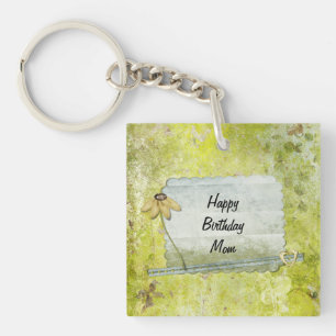 Personalised Happy Birthday Mum Flower Heart Key Ring