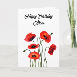 Personalised Happy Birthday Mum Pretty Poppies Card