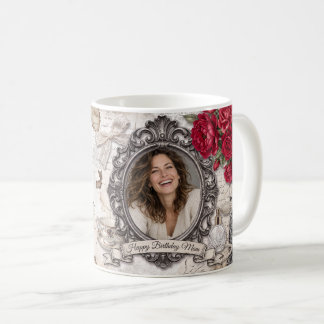 Personalised Happy Birthday Mum Victorian Red Rose Coffee Mug