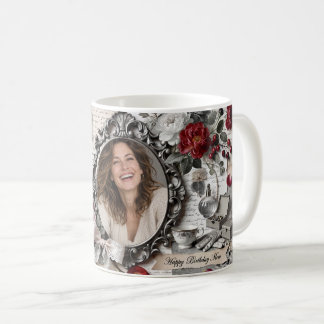 Personalised Happy Birthday Mum Victorian Red Rose Coffee Mug