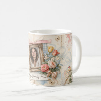 Personalised Happy Birthday Mum Vintage Floral Pho Coffee Mug