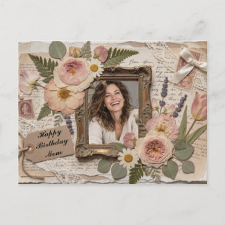 Personalised Happy Birthday Mum Vintage Floral Pho Postcard